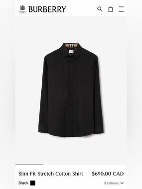 Burberry Black Long-Sleeve Dress Shirt with Signature Check Collar